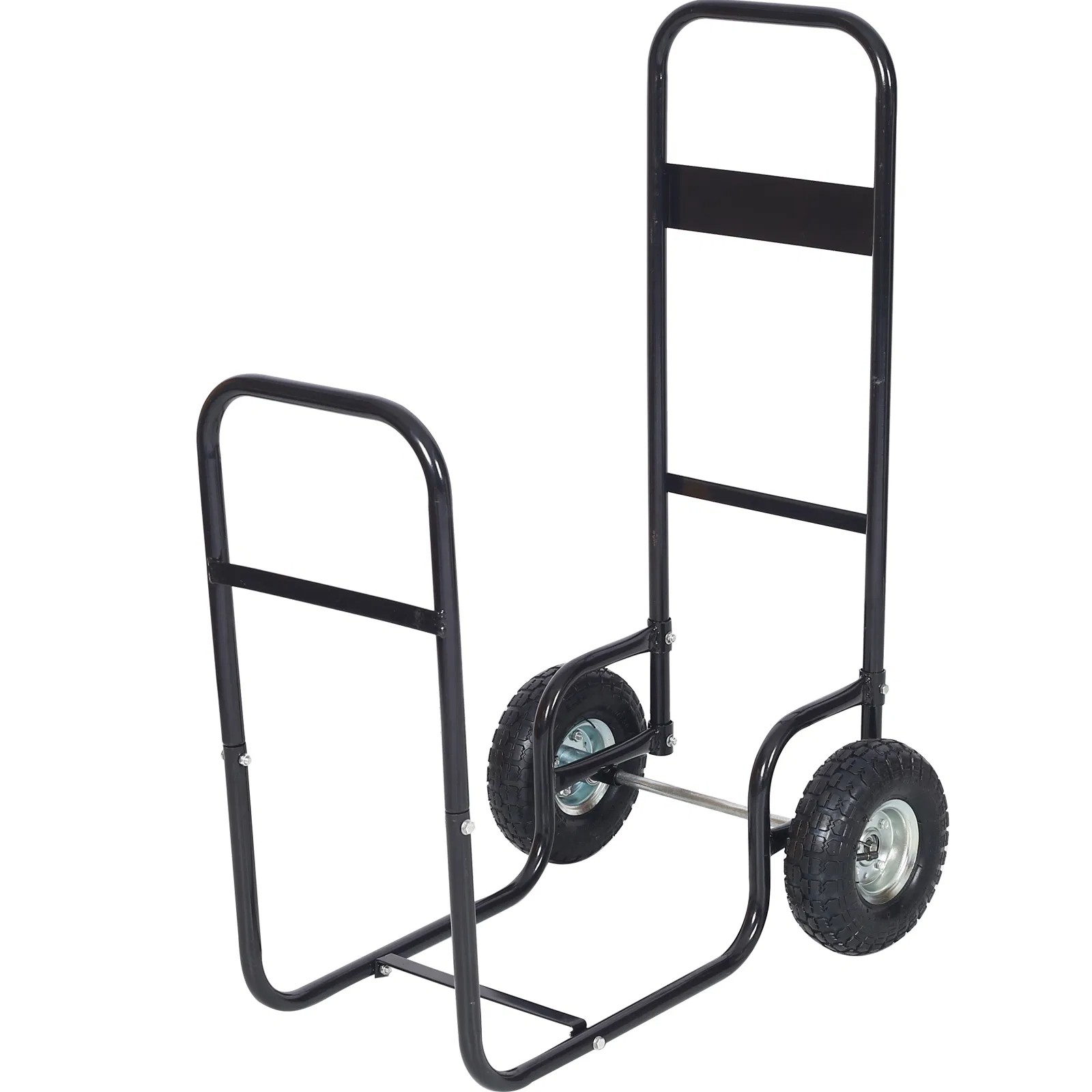 Firewood Cart: Heavy Duty Fireplace Log Rolling Cart with Pneumatic Wheels