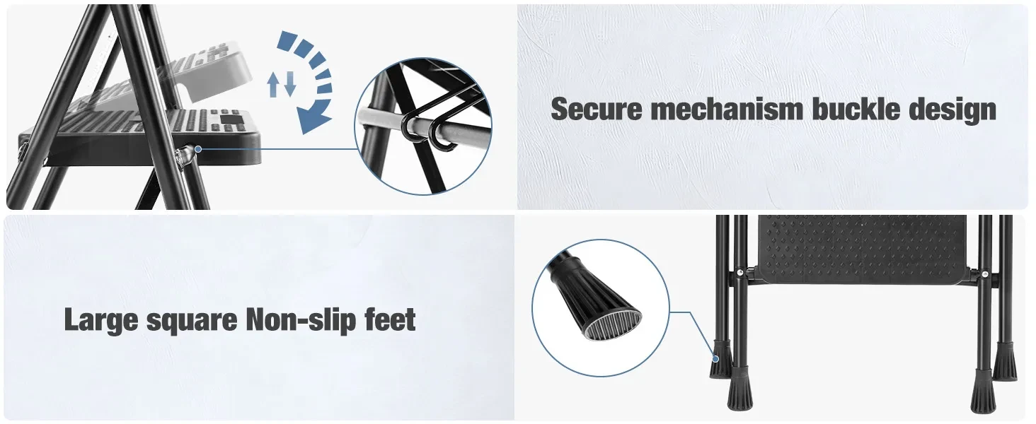 Household Portable 3-layer Step Ladder, With Safety Buckle Stable And Safe