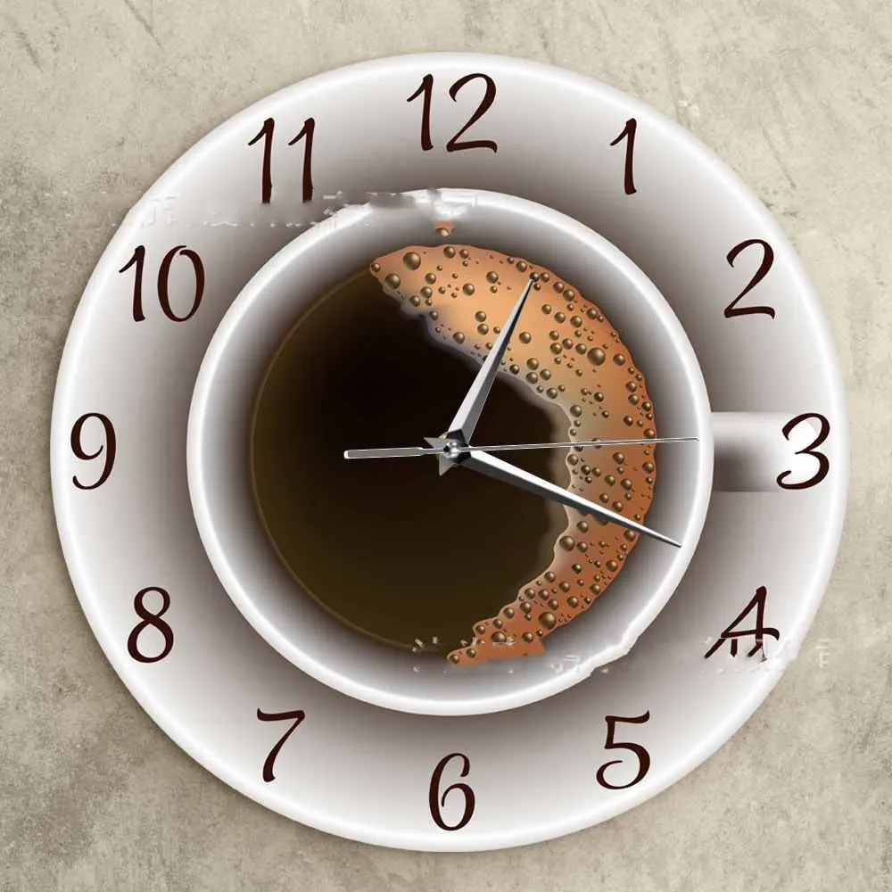 Foam Coffee Cup Theme Wall Clock Cafe Shop Room Clock