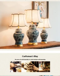 New Chinese Table Lamp Blue And White Porcelain Bedroom Bedside Lamp