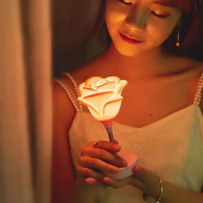 Touch rose usb night light bedroom silicone led