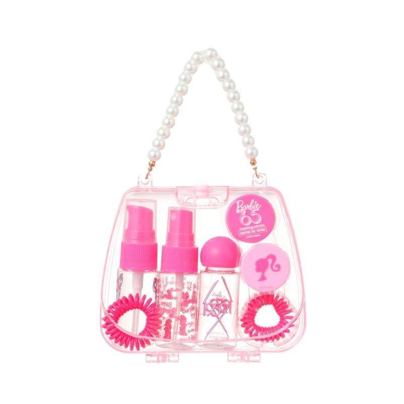 Miniso Barbie Dispensing Bottle Set Sweetheart Handbag Travel Set, 7-Piece Dispensing Bottle Storage Bag
