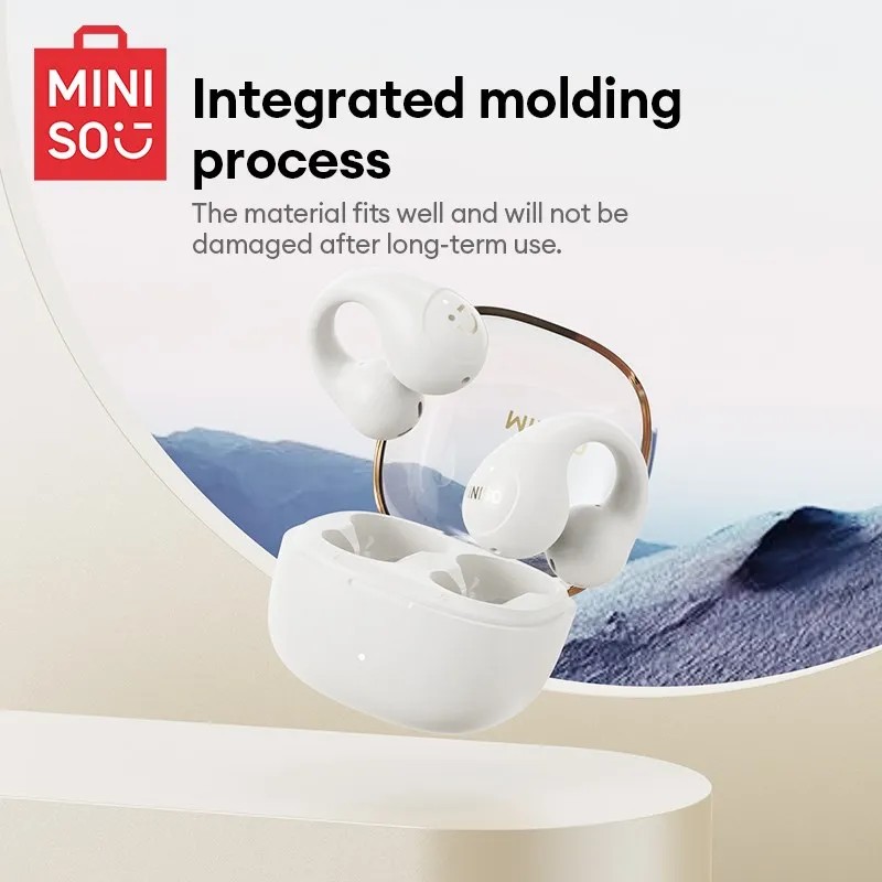 Original MINISO MCT09 Wireless Bluetooth V5.3 Earphones Touch Control Ear Clip Music Earbuds, Sport Running Headset with Mic