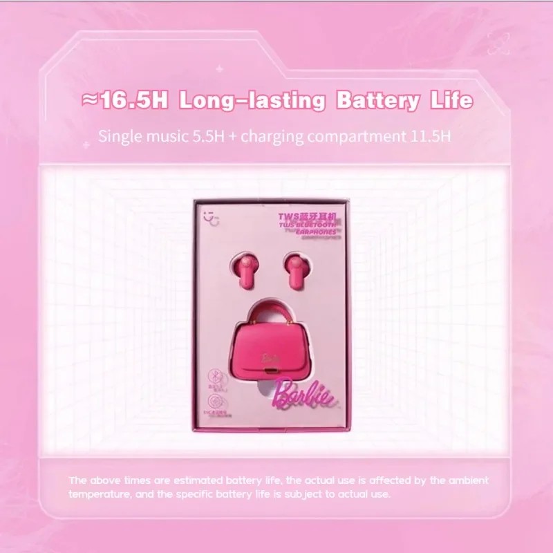 Genuine MINISO Barbie Series TWS Bluetooth Headphones Pink Cute Creative Handbag Shape In-Ear Earplugs, Ideal Girls Holiday Gift