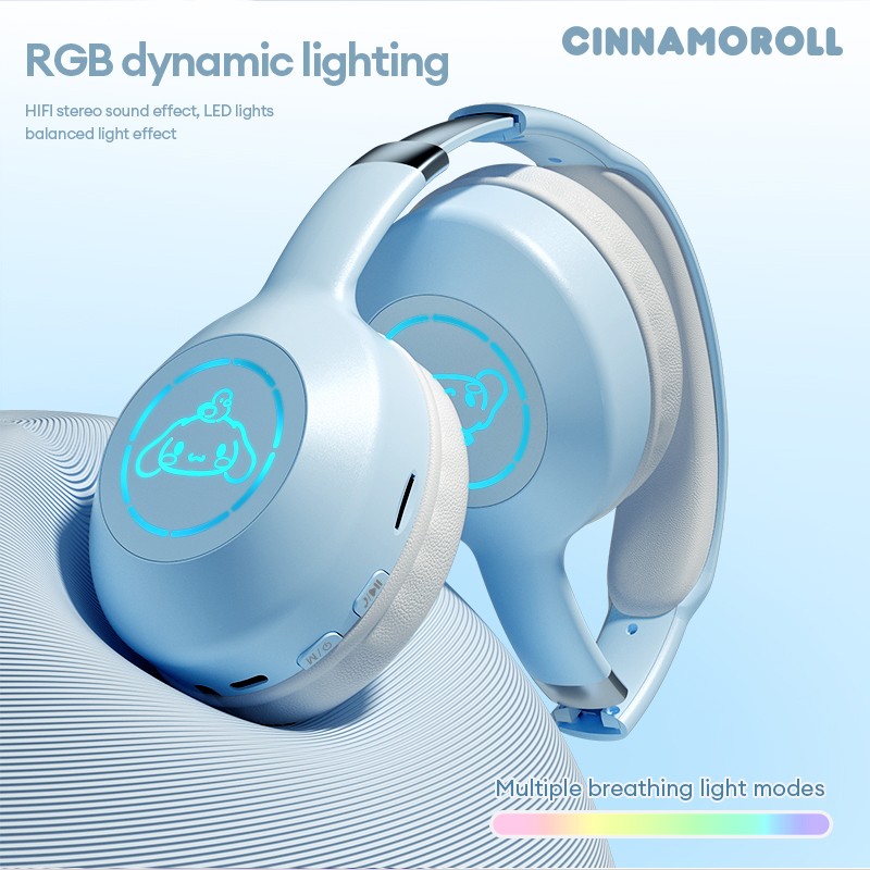 Miniso Sanrio EM-368 Bluetooth 5.2 Headphones Stereo Sound Wireless Earphones with RGB Light, Kuromi, Melody, and Hello Kitty Designs