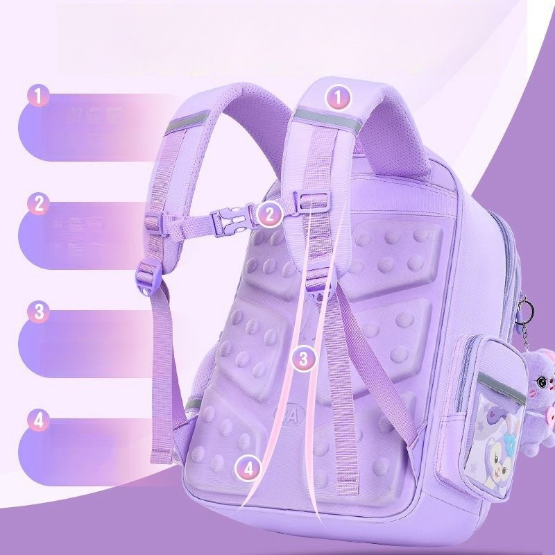 MINISO Disney LinaBell Student Bag Kawaii StellaLou Waterproof Schoolbag with Cartoon Design, Large Capacity and Safety Reflectors Backpack