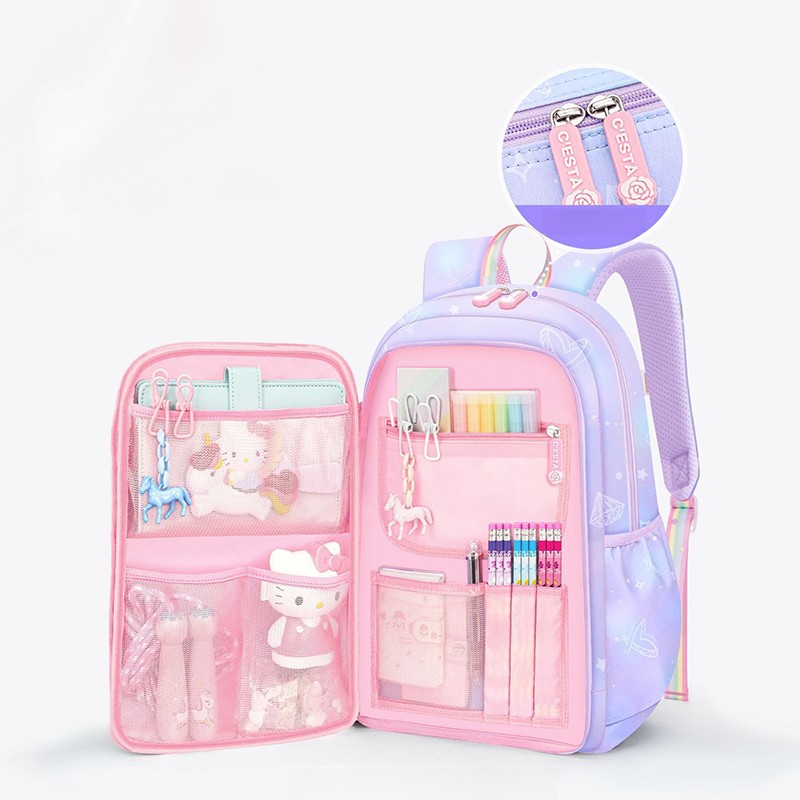 MINISO Sanrio Kuromi Student Backpack Kawaii Reduce Burden Protect Spine Kids Schoolbag, Cute Cartoon Light Book Bag, Girl Gift