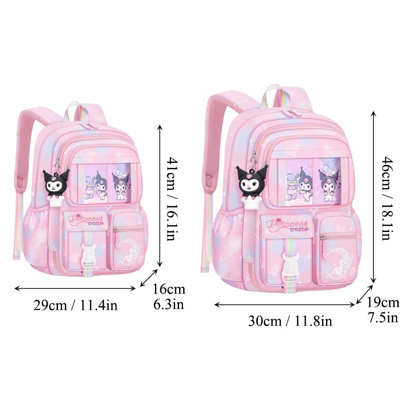 MINISO Sanrio Kuromi Student Backpack Kawaii Reduce Burden Protect Spine Kids Schoolbag, Cute Cartoon Light Book Bag, Girl Gift