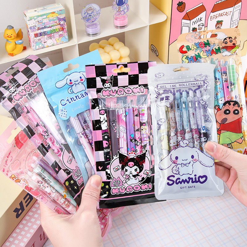 6Pcs/Set Kawaii Sanrio Hello Kitty 0.5mm Gel Pens Cute Kuromi Press Gel Pen Cartoon Kids School Student Stationery Supplies Gift