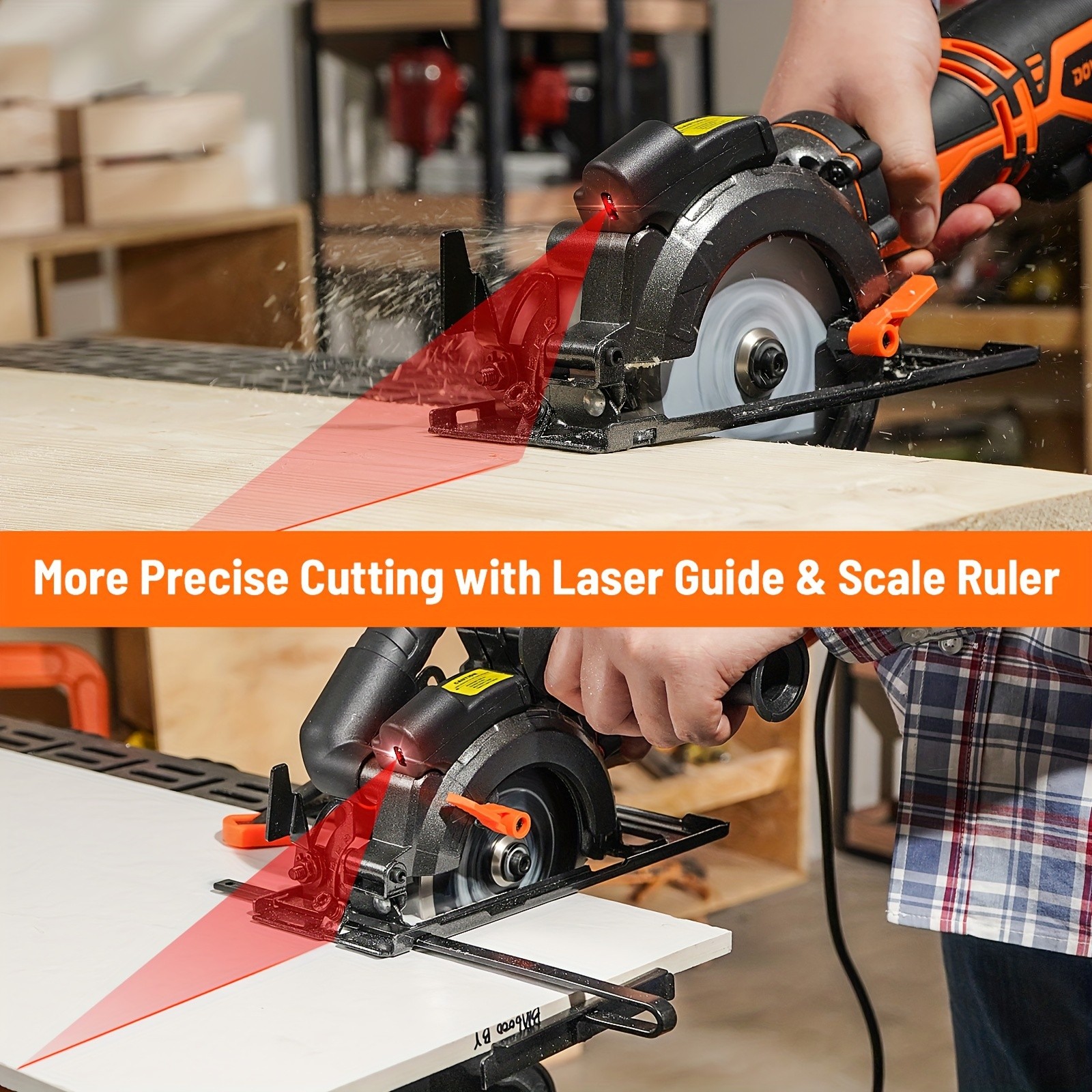 MCS01A Circular Saw, 5.8A 4-1/2" Circular Saw W/Laser, Metal Auxiliary Handle, 6 Saw Blades (4", 4"), Cutting Depth 1-11/16" (90), 1-3/8" (45), Ideal For Wood, Soft Metal, Plastic, Tile