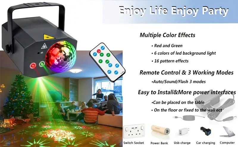 Party Lights Disco Ball Light Dj Disco Lights LED Stage Strobe Lights Projector Sound Activated with Remote Control for Parties Club Bar Holiday Christmas Dance Gift Birthday Wedding Home Dcor Eid Al-Adha Mubarak