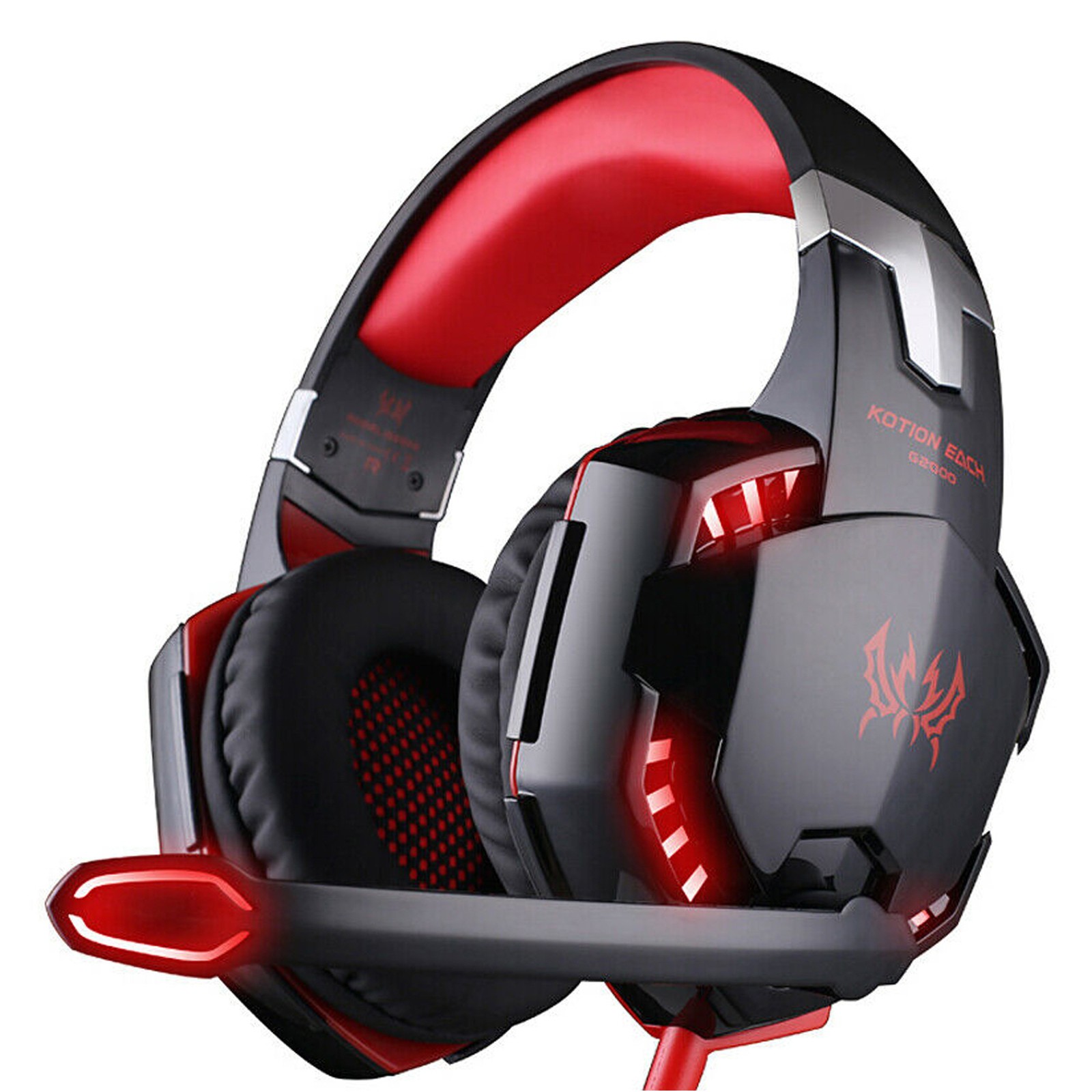G2000 Gaming Headset Immersive Audio, Noise Cancelling Mic, LED Lights, Soft Memory Earmuffs