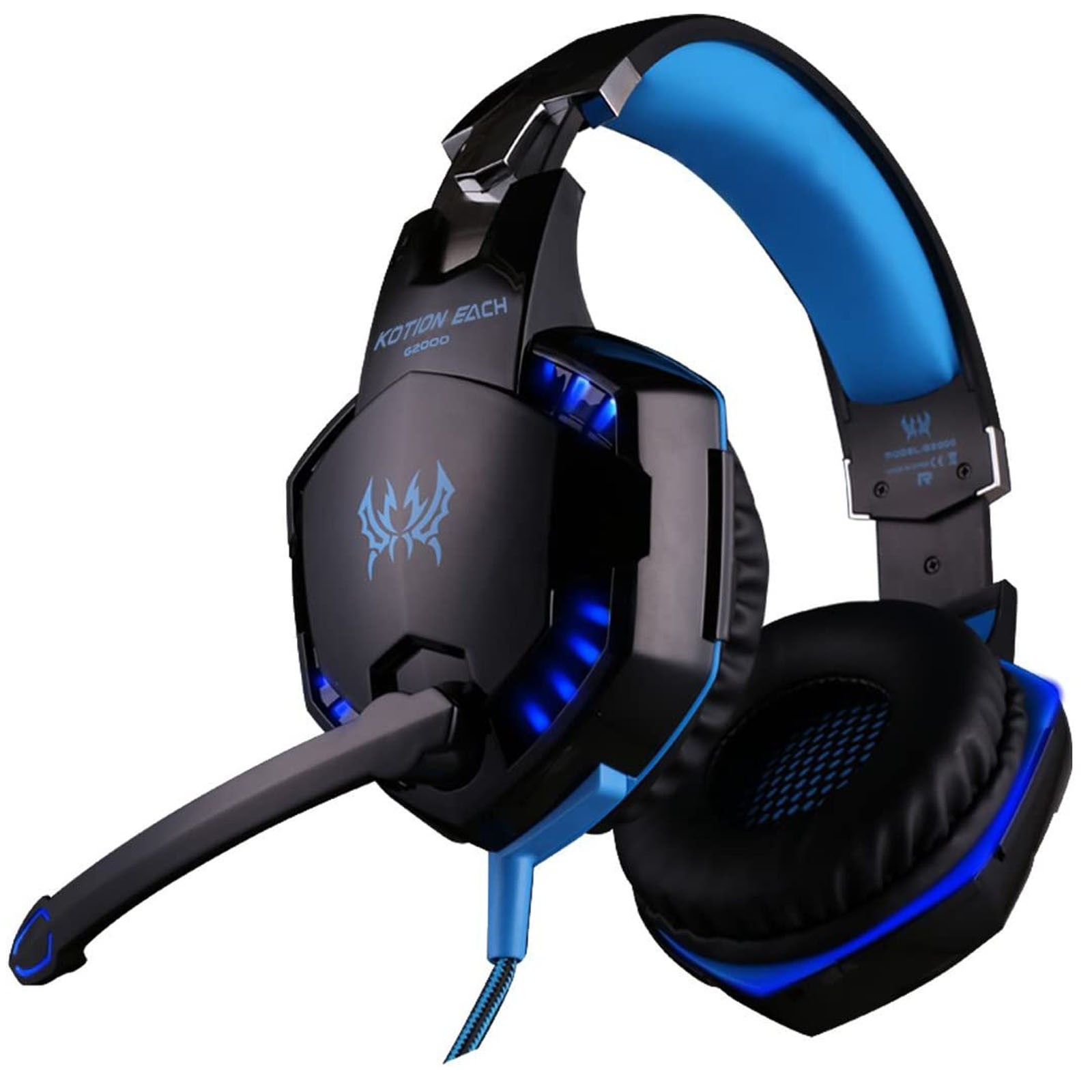 G2000 Gaming Headset Immersive Audio, Noise Cancelling Mic, LED Lights, Soft Memory Earmuffs