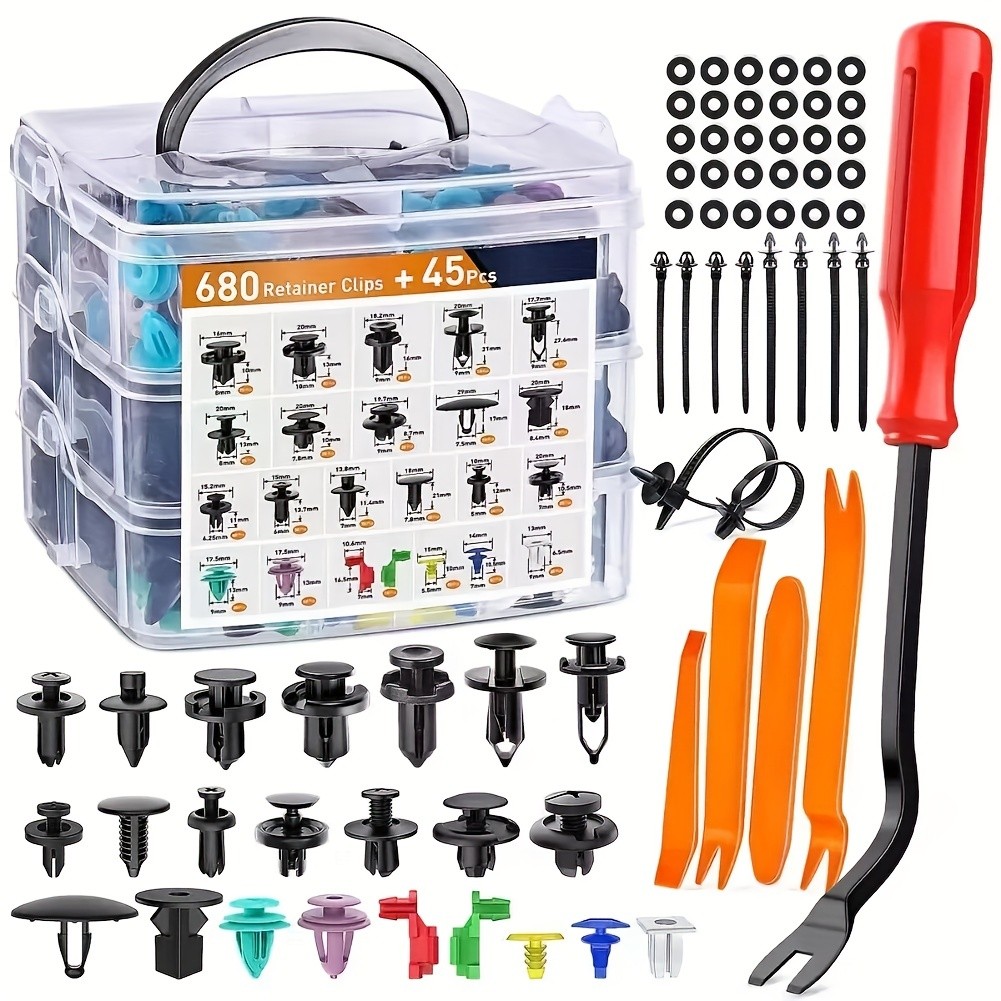 725pcs Auto Fastener Clips Kit Car Body Push Retainer Pin Rivet Bumper Door Trim Panel Retainer Fasteners with Auto Removal Tool