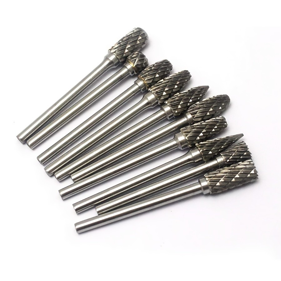 10pcs Double Cut Tungsten Carbide Grinding Bits Set Carbide Deburring Tungsten Steel Grinding Bits Compatible with Rotary Tools