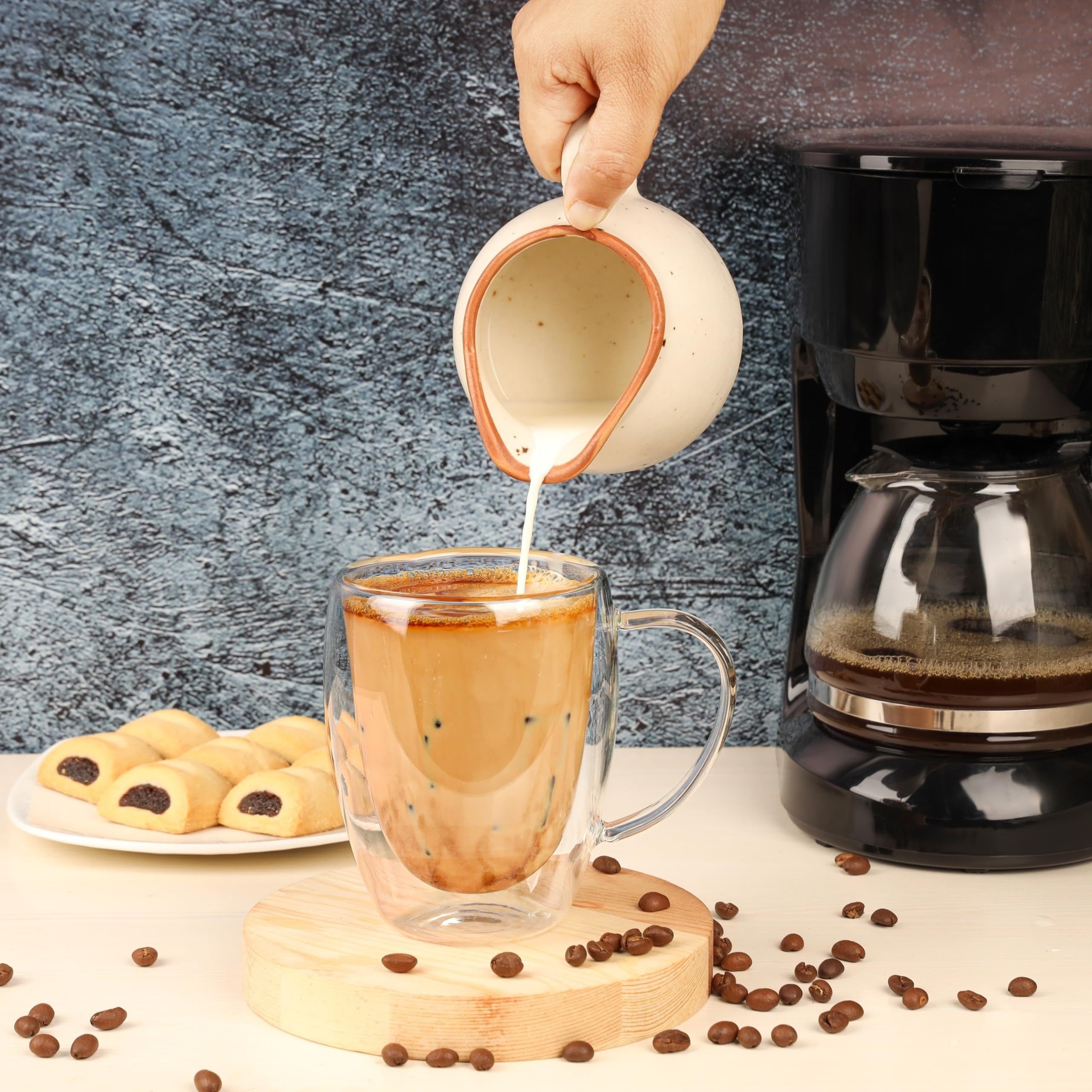 6pcs Double Walled Glass Cups with Spoons Clear Espresso Coffee Tea Mugs, Insulated Heat-Resistant Beverage Cups, 350ml/12oz, Perfect for Coffee, Tea, Cappuccino & Lattes, Drinkware for Restaurants and Cafes