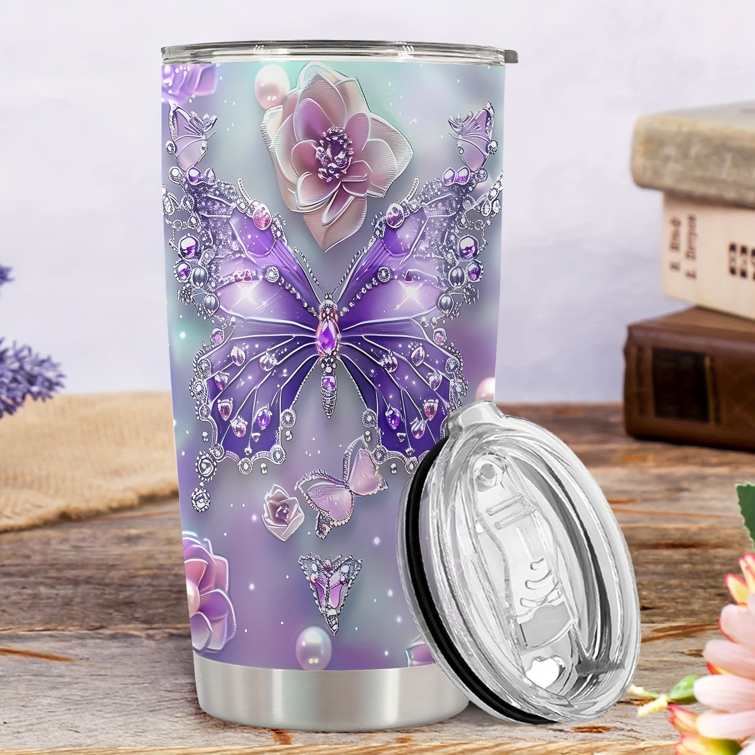 1pc 20oz Tumbler for Cafe Butterfly Funny Print Mug Tumbler, Travel Tumbler for Wedding and Birthday Gifts for Mom, Coworker, Eid Al-Adha Mubarak
