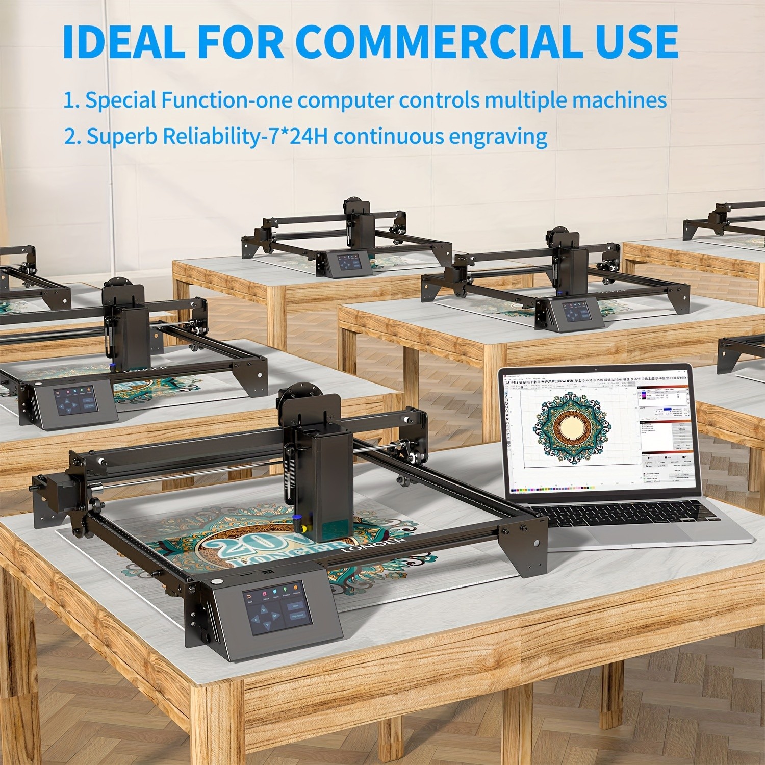 Longer RAY5 Laser Engraver  20000mW Output Power, 3.5" Touch Screen, APP Offline Control, DIY Engraver Tool for Metal, Glass, Wood, Engraving Area 15.75"x14.37"