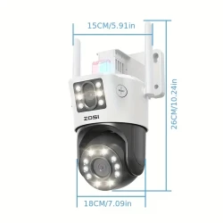 ZOSI 4K Dual-Lens PTZ Security Camera - 360 Outdoor, 8X Zoom, Color Night Vision (C298 Max)