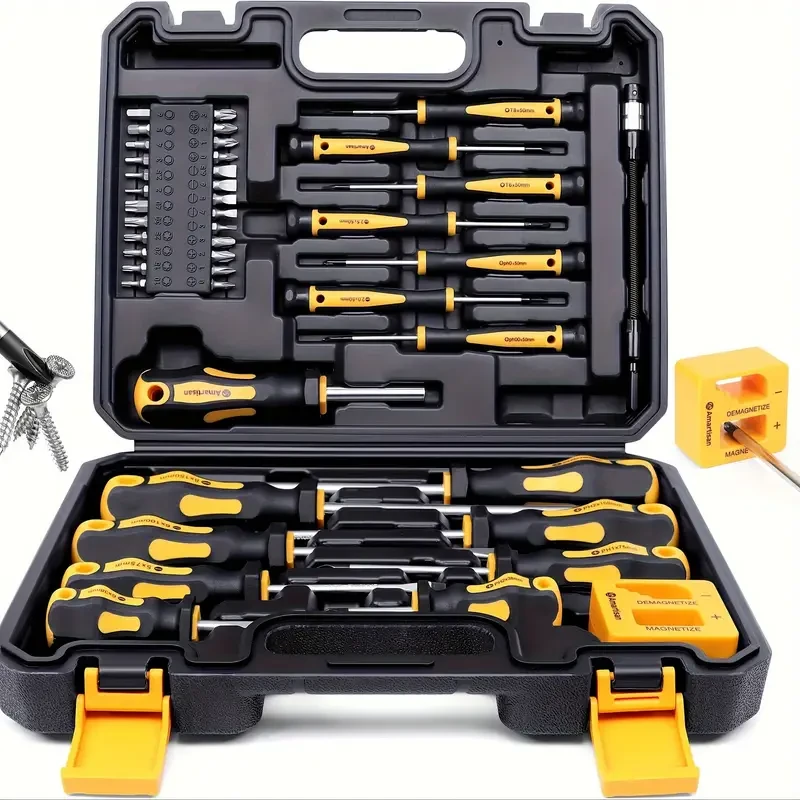 43-Piece Magnetic Screwdriver Kit with Box Includes Slotted, Cross, Hex, Precision, and More