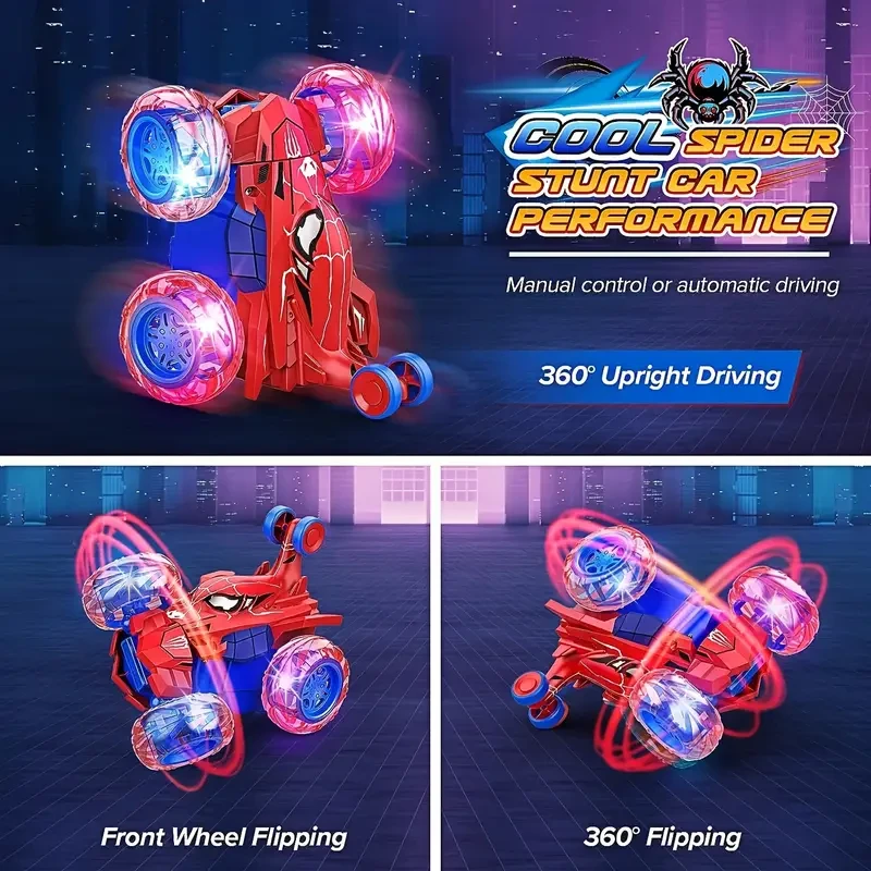 Remote Control Stunt Car Toy with LED Wheels - 360 Rotating Off-Road Vehicle - 2.4GHz Wireless Radio Controlled Racing Car for Kids Aged 3-6 - Battery Operated Birthday & Holiday Gift