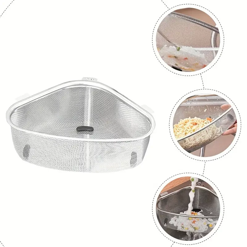 201 Stainless Steel Triangle Corner Sink Strainer Multipurpose Kitchen Mesh Basket