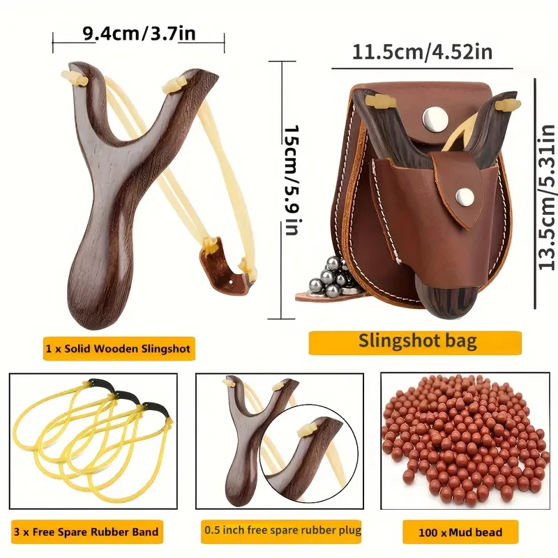 Premium Solid Wood Slingshot Set  Mud Ball Launcher