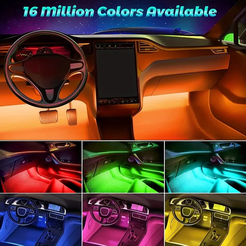4PCS 48-LED Music Car Strip Light Kit Sound Active & Wireless Remote