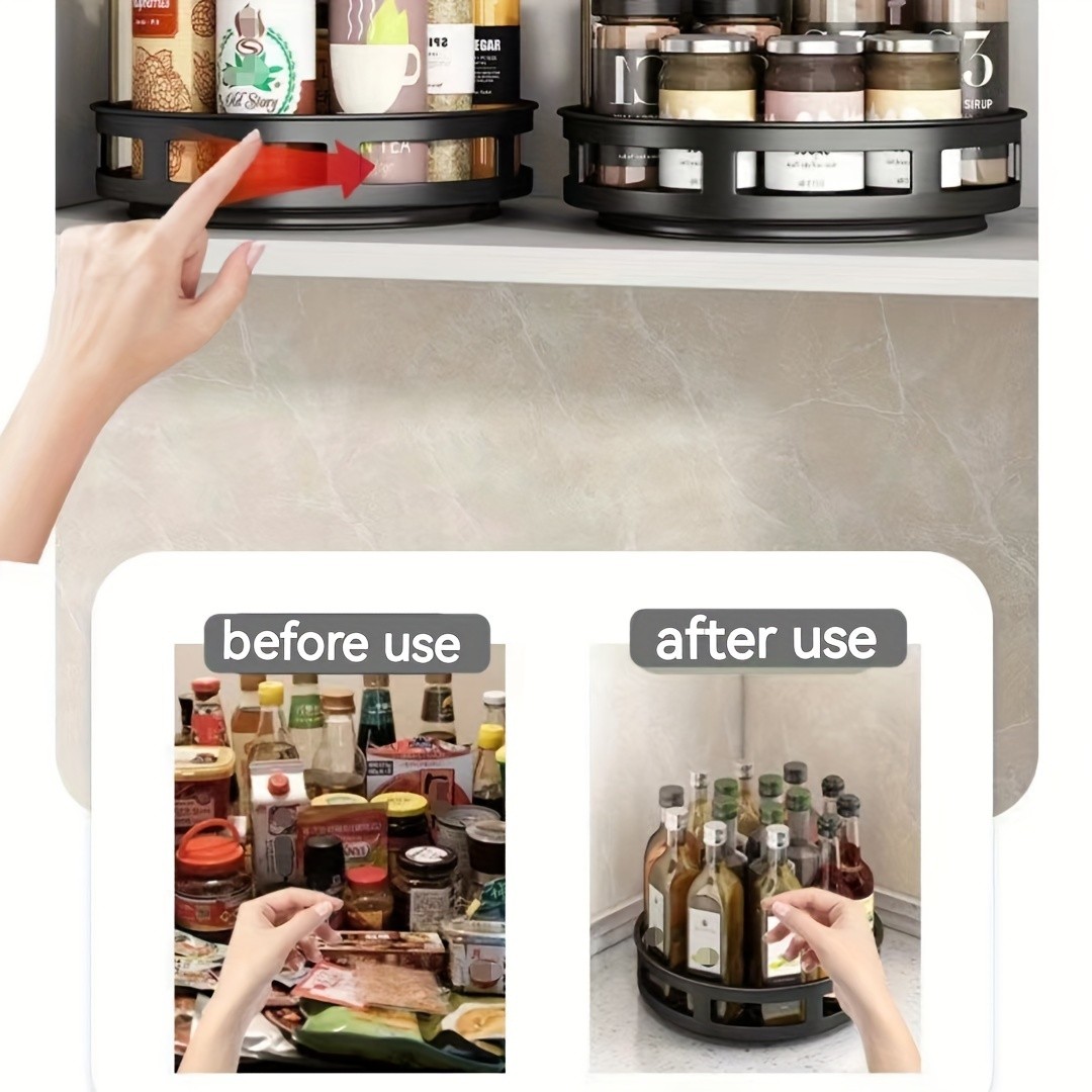 Multifunctional Rotating Storage Rack with Adjustable Height and Spray Paint Finish  Ideal for Kitchen, Bathroom, and Countertop Organization for Restaurants