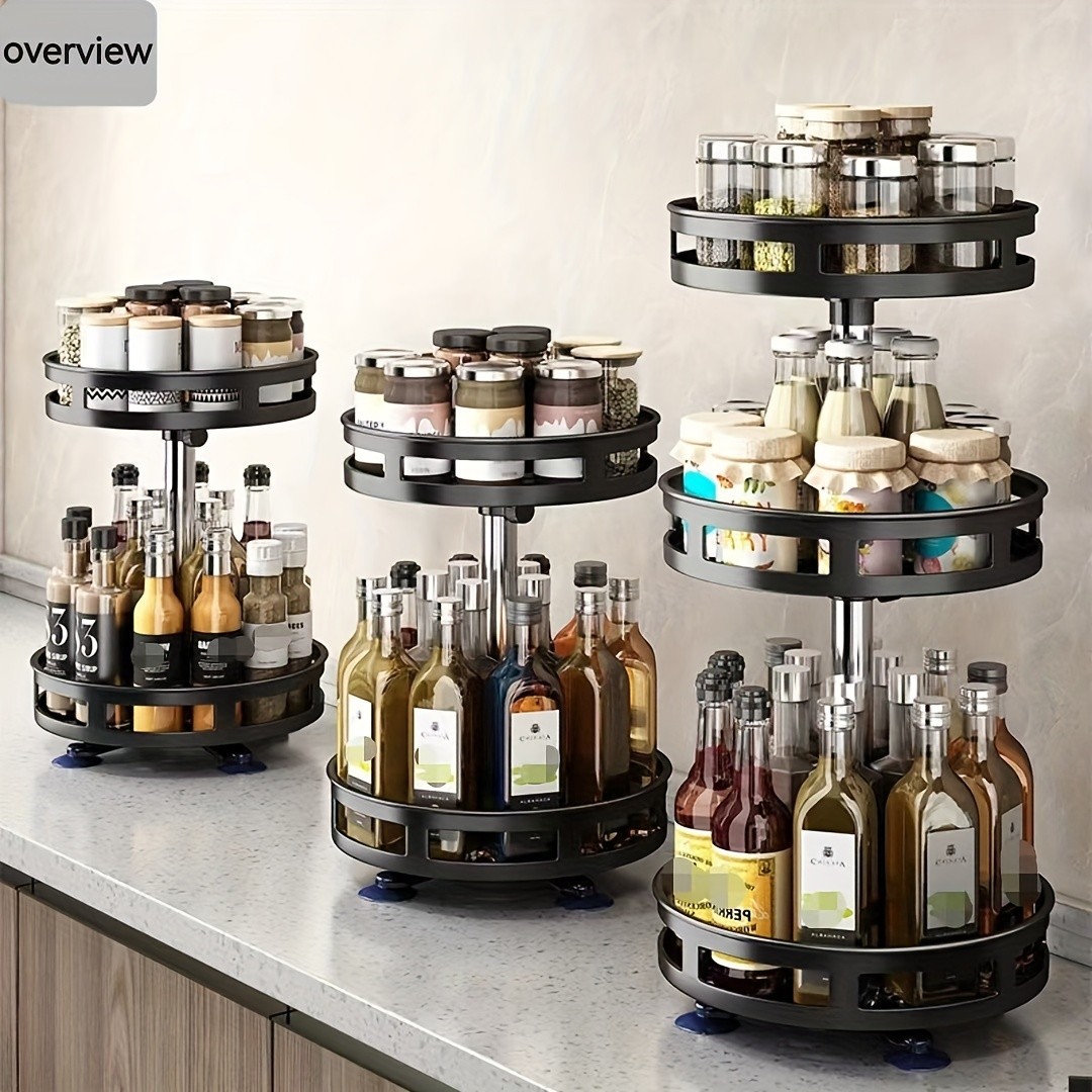 Multifunctional Rotating Storage Rack with Adjustable Height and Spray Paint Finish  Ideal for Kitchen, Bathroom, and Countertop Organization for Restaurants