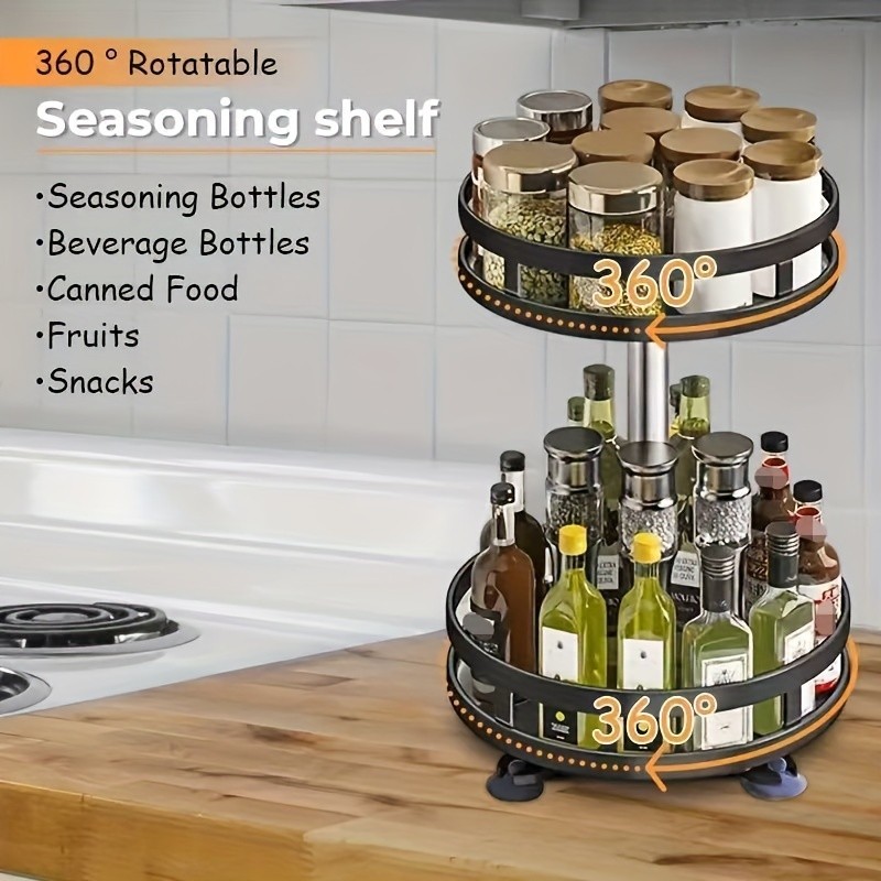 Multifunctional Rotating Storage Rack with Adjustable Height and Spray Paint Finish  Ideal for Kitchen, Bathroom, and Countertop Organization for Restaurants