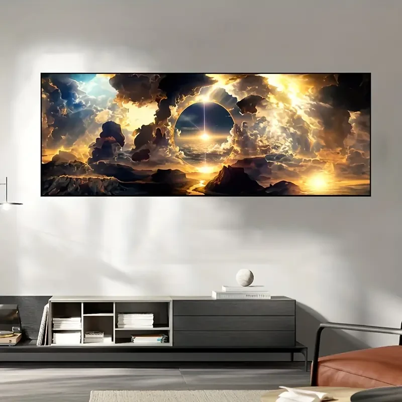 Breathtaking Sky Canvas Poster Oil Painting of Clouds, Mountains & Rivers
