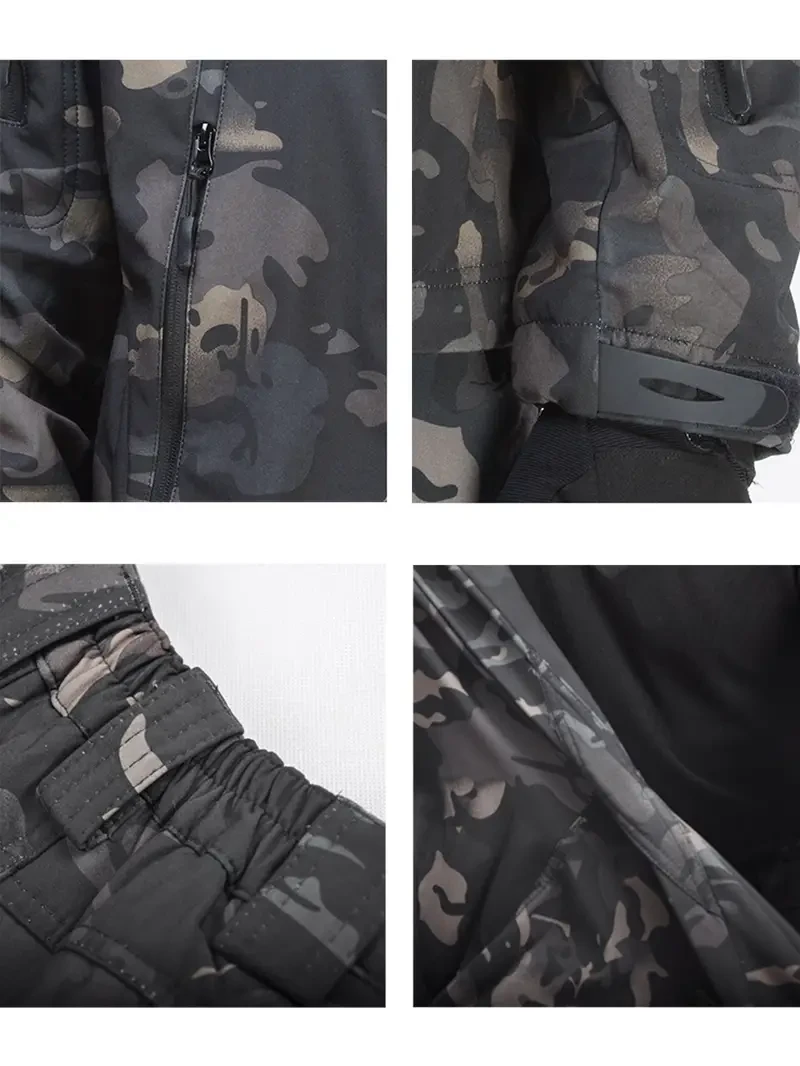 Mens Camo Outdoor Outfit Set Water-Resistant Jacket & Pants