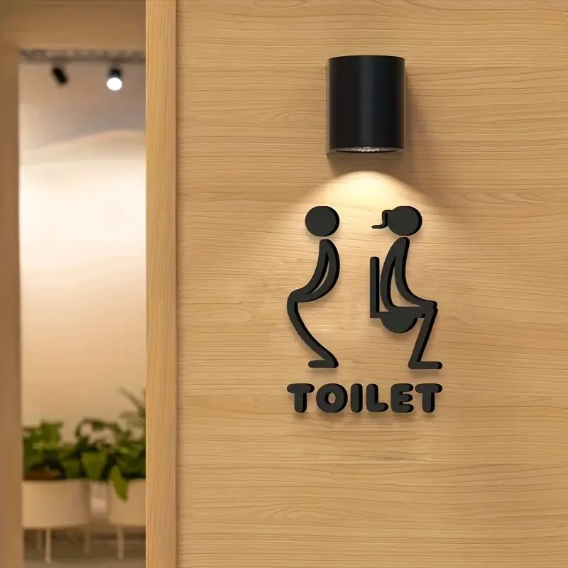 3D Acrylic Unisex Bathroom Door Sign Stylish Black Design