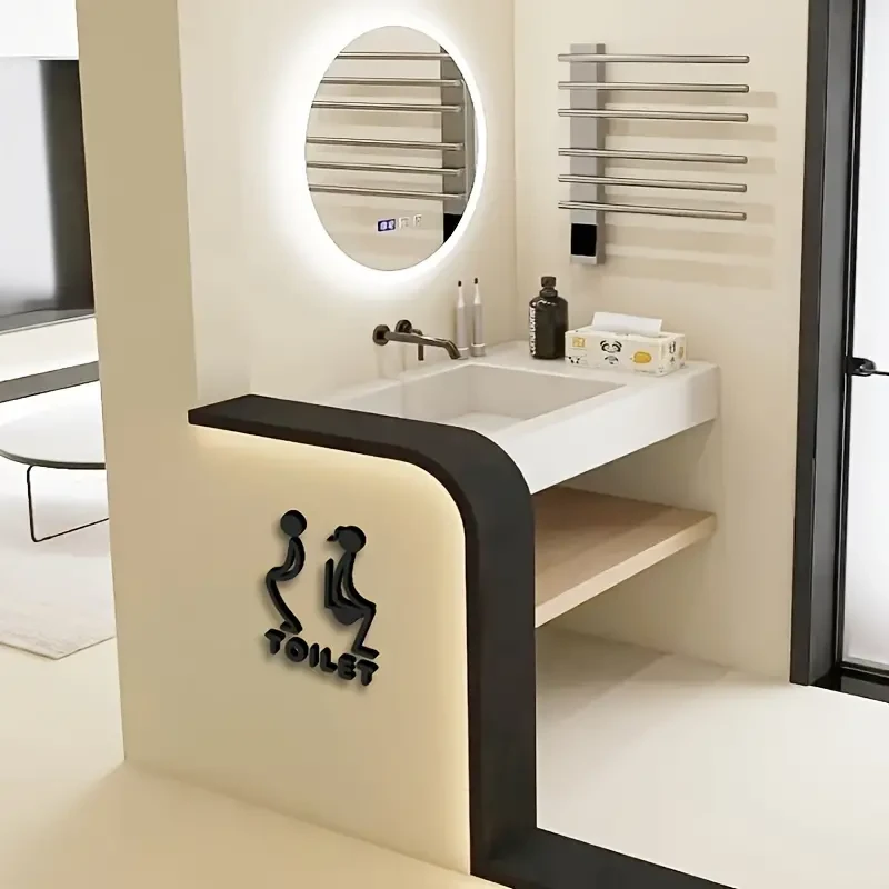 3D Acrylic Unisex Bathroom Door Sign Stylish Black Design