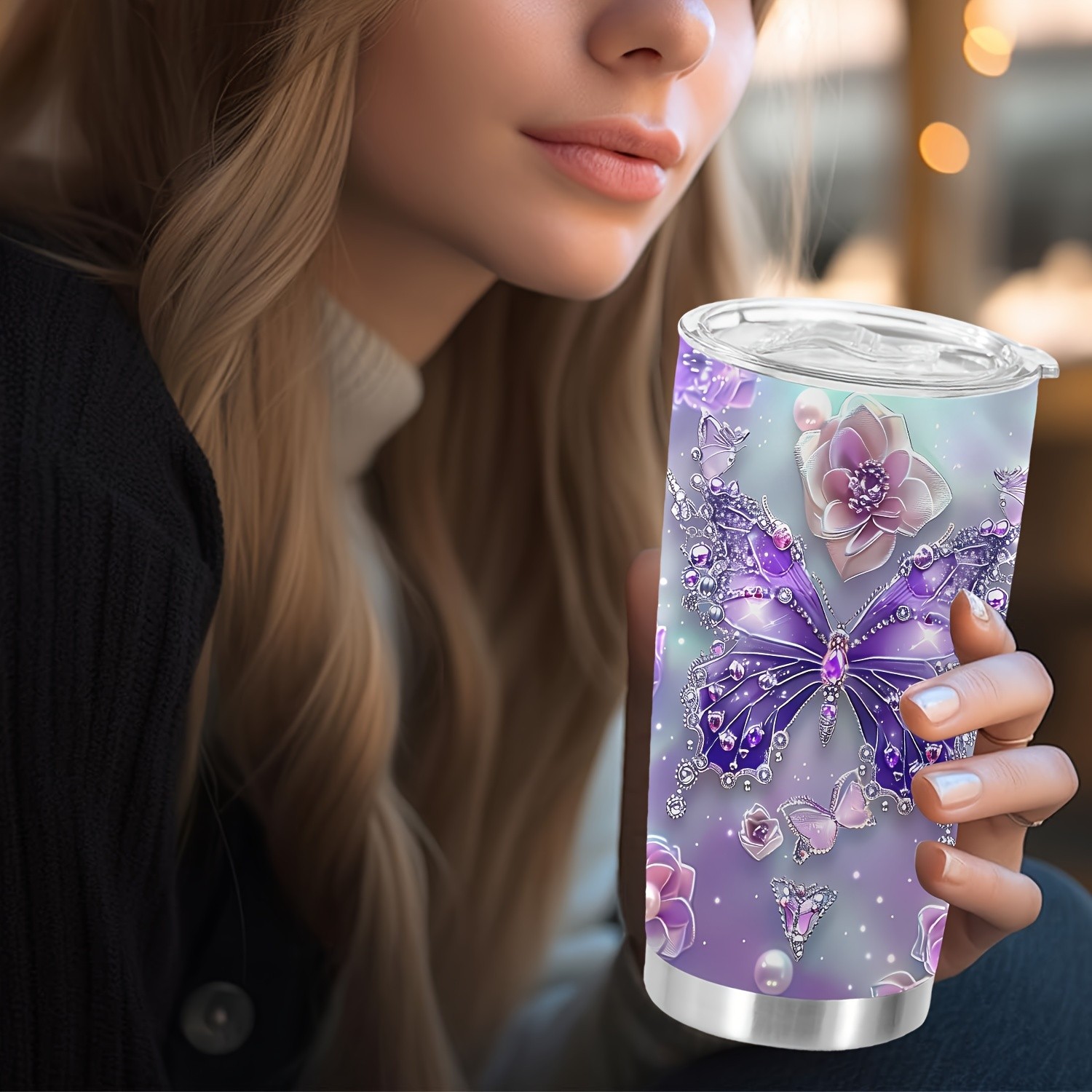 1pc 20oz Tumbler for Cafe  Butterfly Funny Print Mug Tumbler, Travel Tumbler for Wedding and Birthday Gifts for Mom, Coworker, Eid Al-Adha Mubarak