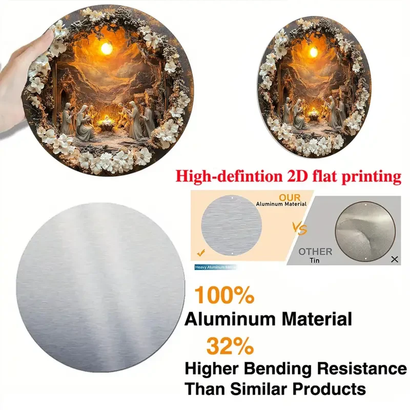 High-Definition 2D Aluminum Plaque, Vintage Religious Scene Decor