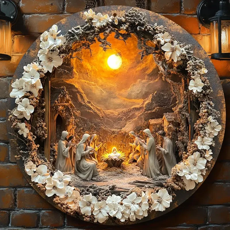 High-Definition 2D Aluminum Plaque, Vintage Religious Scene Decor