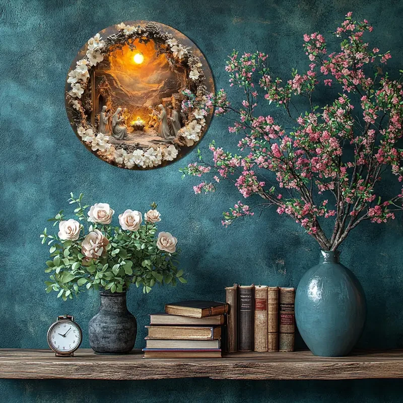 High-Definition 2D Aluminum Plaque, Vintage Religious Scene Decor