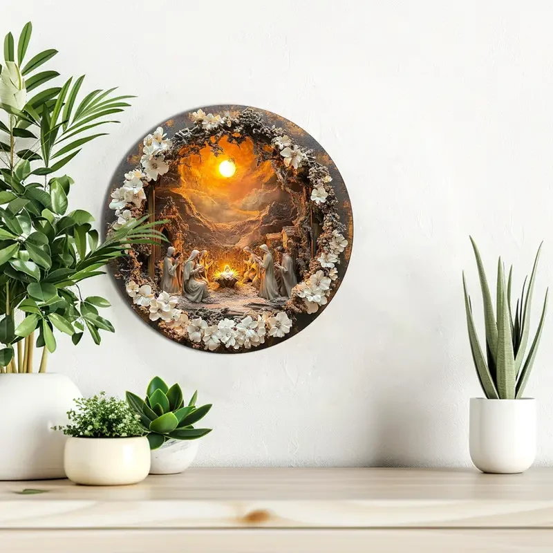 High-Definition 2D Aluminum Plaque, Vintage Religious Scene Decor