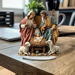 Classic Jesus Birth Acrylic Ornaments, Warm Shepherd Theme Decoration