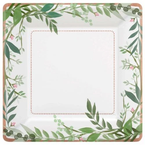 Love and Leaves 10"/25cm Square Met Paper Plates - Pack of 8