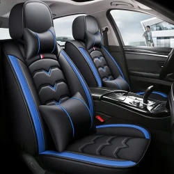 Universal Faux Leather Car Seat Cover Set  All-Season, Full Surround for 5-Seaters