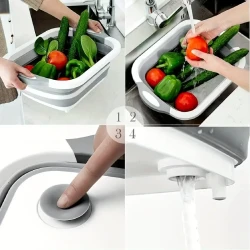 Collapsible Cutting Board With Colander Silicone Dish Tub Basket Space Saving Caravans Motorhomes Sink Washing Dish Camping Cooking Stove Sink Basket Dish Tub With Colander
