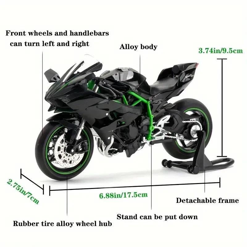 1:12 Alloy Motorcycle Toy Model Black Motorcycle with Sound & Light Effects