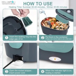 HOMEFISH 1.5L Electric Lunch Box Food Warmer  Portable 60W Food Heater with Leak-Proof 304 Stainless Steel Liner