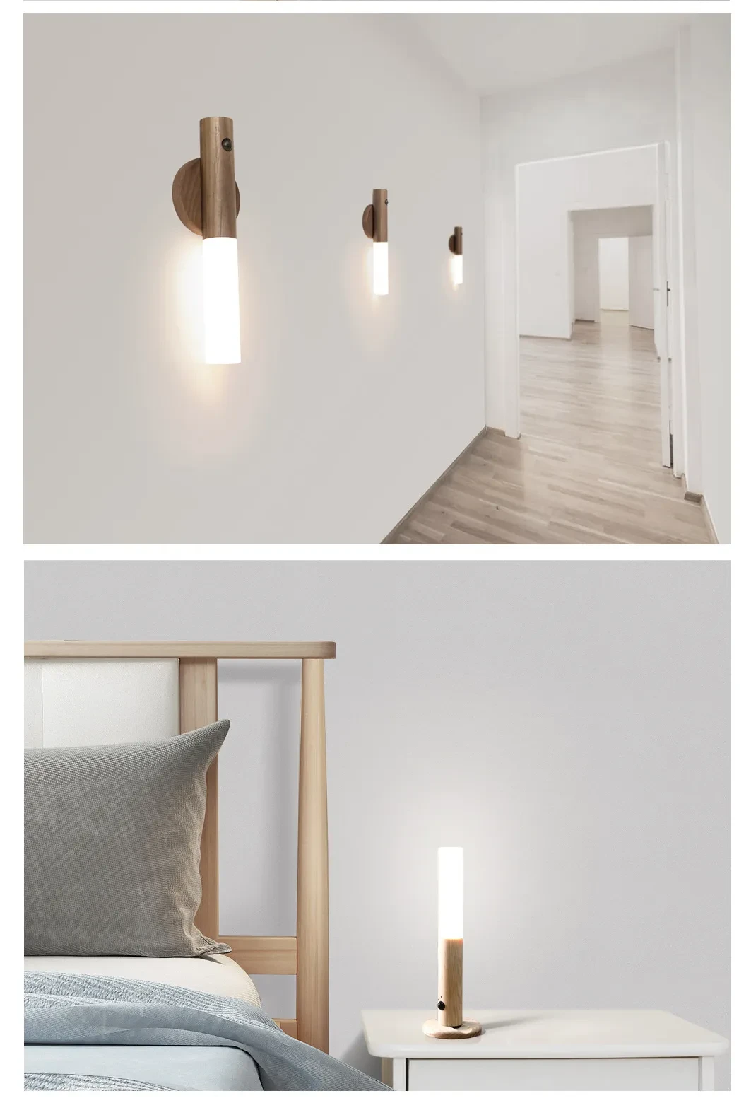 Auto LED USB Magnetic Wood Wireless Night Light