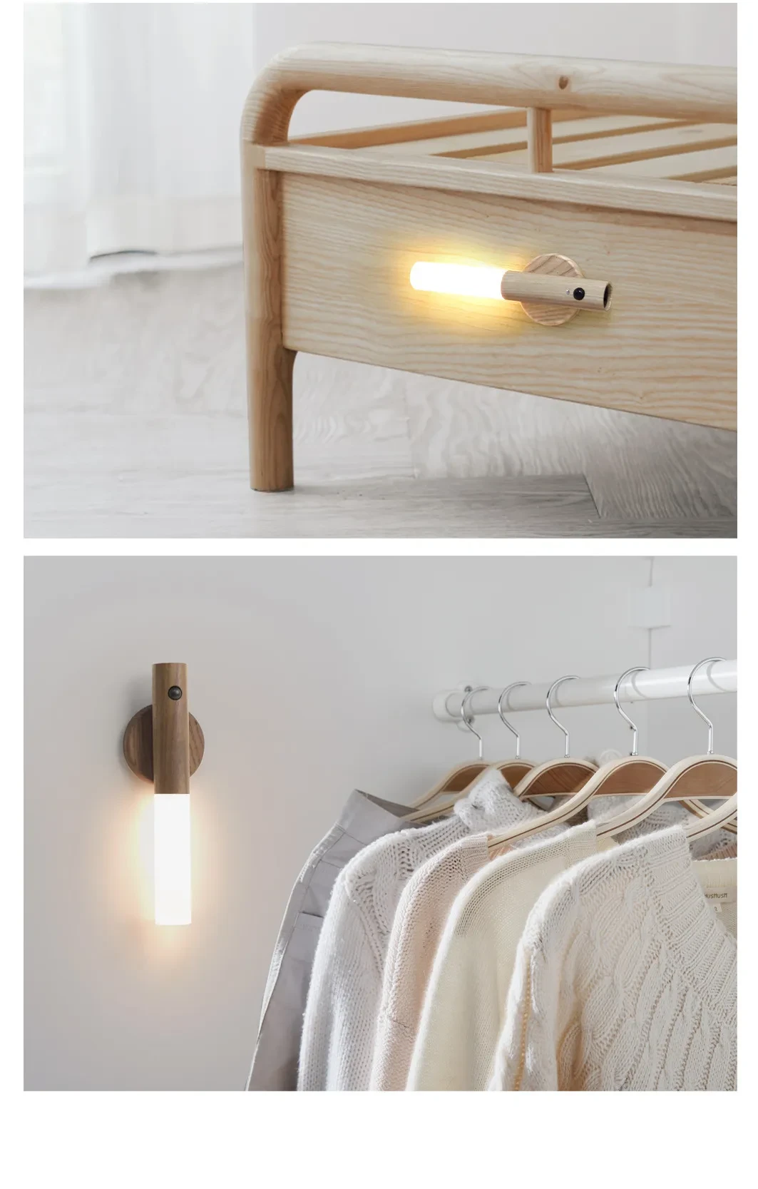 Auto LED USB Magnetic Wood Wireless Night Light