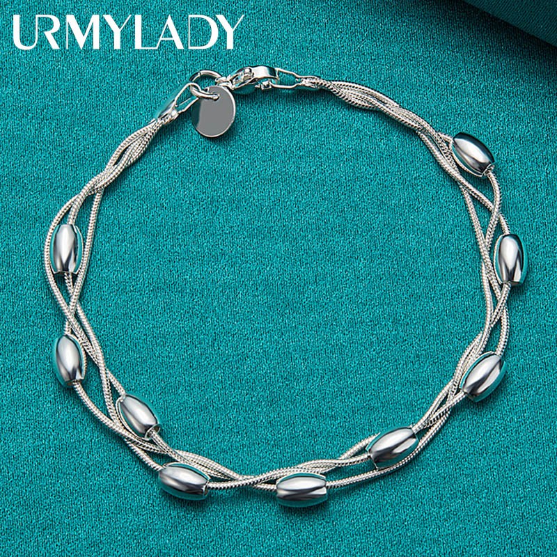 925 Sterling Silver Bead Bracelet Fashion Chain for Womens