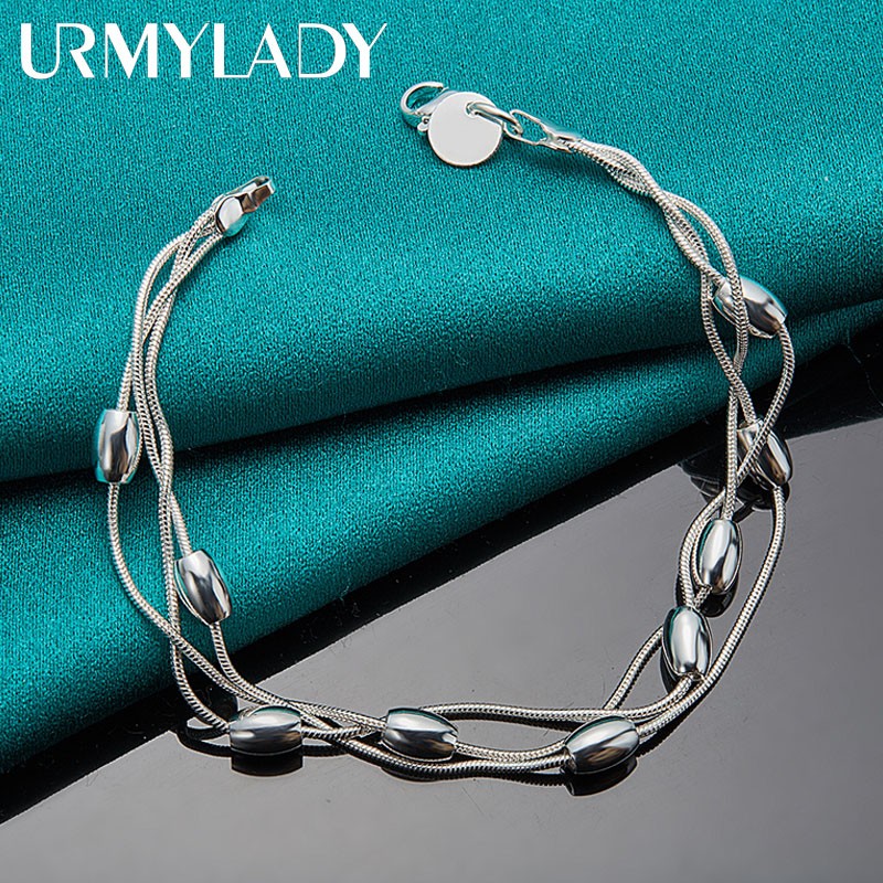 925 Sterling Silver Bead Bracelet Fashion Chain for Womens